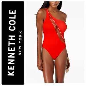 Kenneth Cole One-Shoulder Cutout Tummy Control One-Piece Swimsuit. Size Small